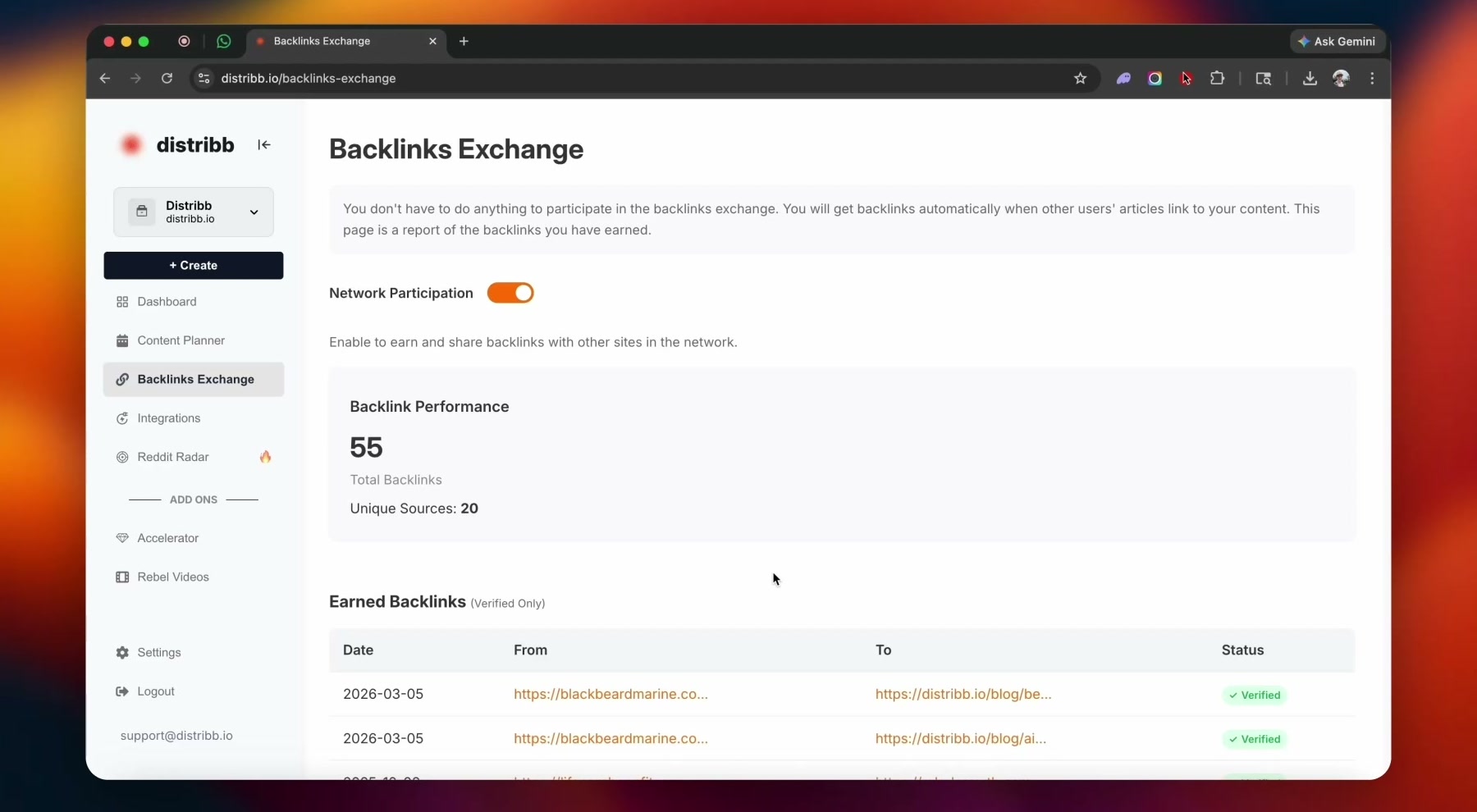 Distribb backlink exchange