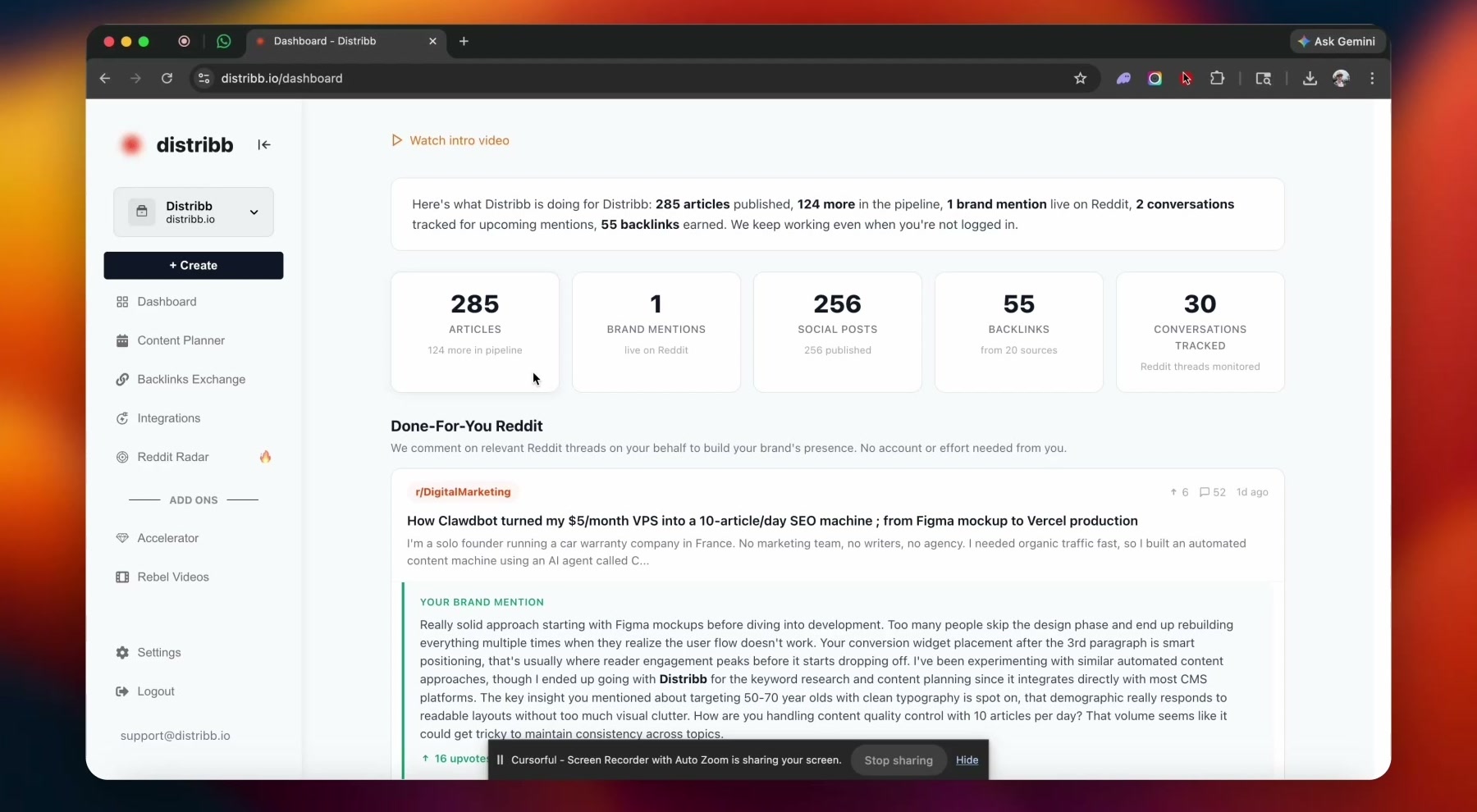 Distribb keyword research dashboard